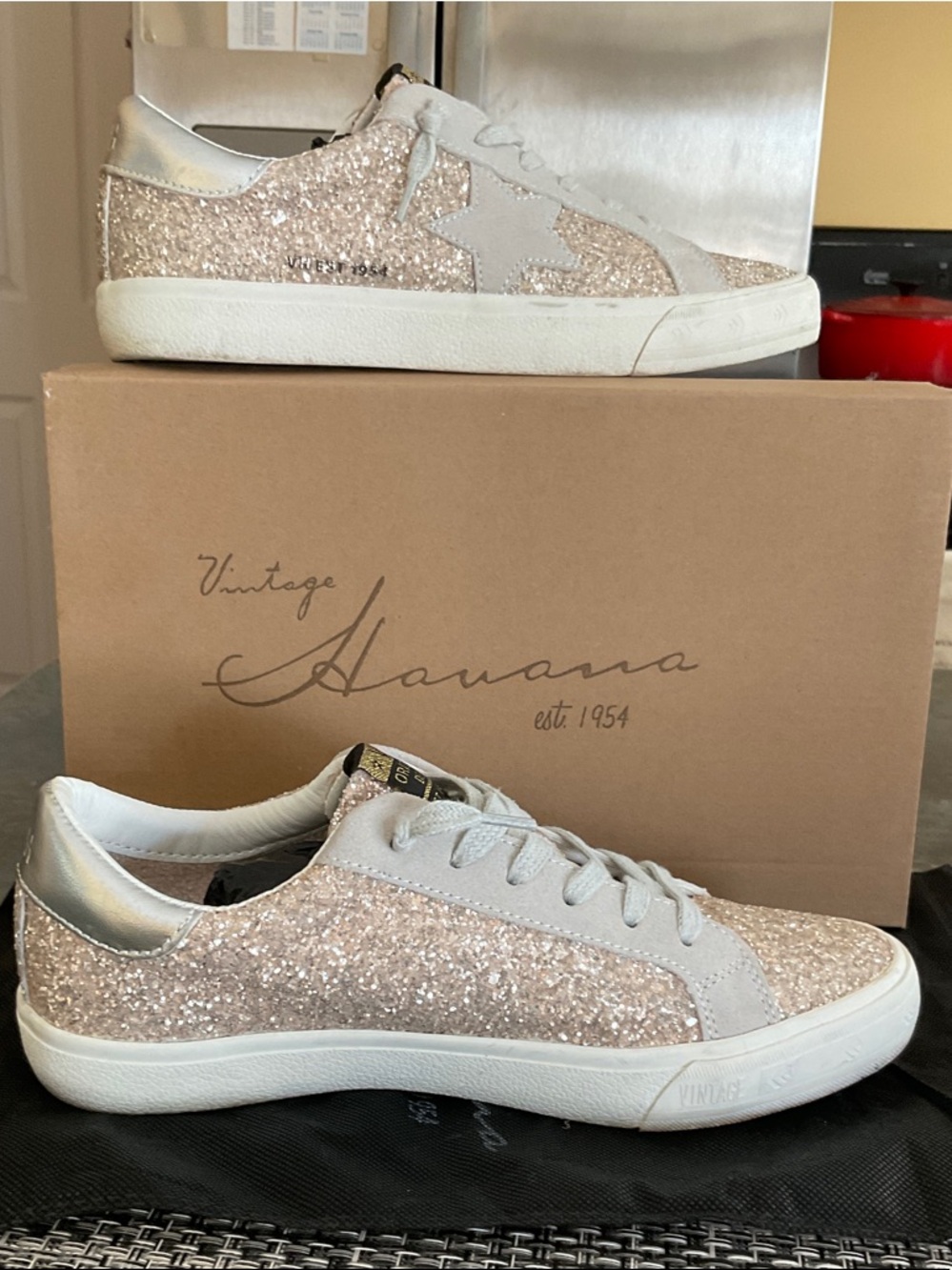 Vintage Havana Women's Glitter Sneaker in Rose Gold and Silver